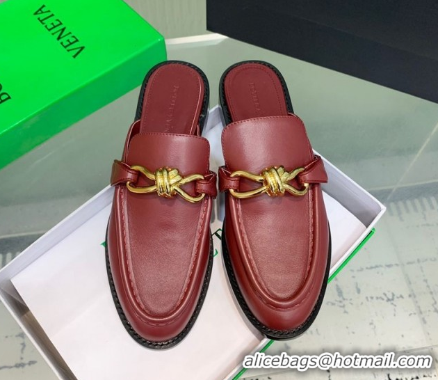 Grade Quality Bottega Veneta Astaire Flat Mules in Calfskin Leather with Knot Red/Gold 0823044