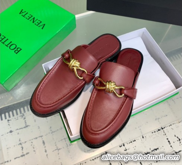 Grade Quality Bottega Veneta Astaire Flat Mules in Calfskin Leather with Knot Red/Gold 0823044