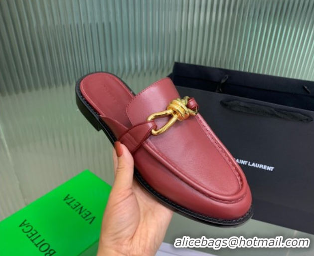 Grade Quality Bottega Veneta Astaire Flat Mules in Calfskin Leather with Knot Red/Gold 0823044