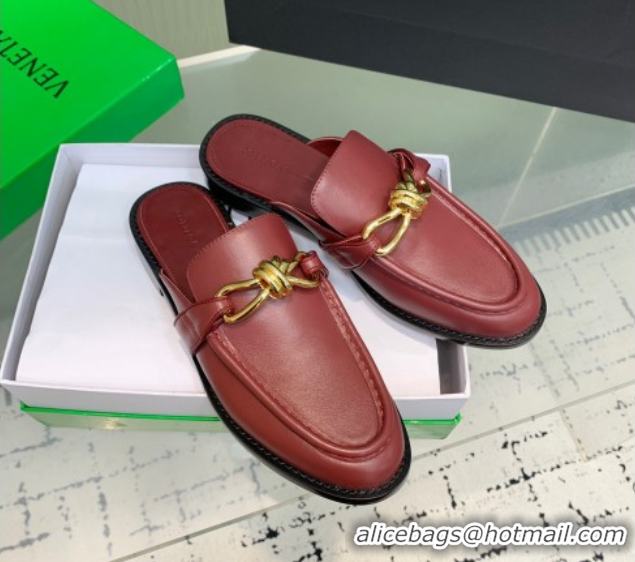 Grade Quality Bottega Veneta Astaire Flat Mules in Calfskin Leather with Knot Red/Gold 0823044