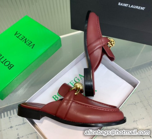 Grade Quality Bottega Veneta Astaire Flat Mules in Calfskin Leather with Knot Red/Gold 0823044