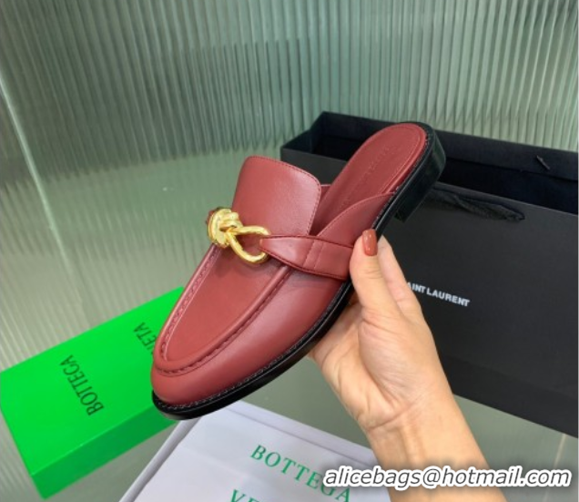 Grade Quality Bottega Veneta Astaire Flat Mules in Calfskin Leather with Knot Red/Gold 0823044