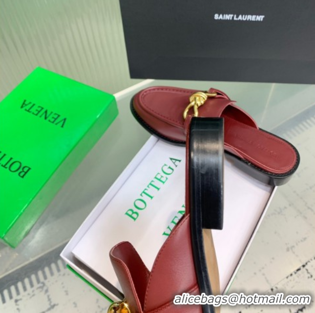 Grade Quality Bottega Veneta Astaire Flat Mules in Calfskin Leather with Knot Red/Gold 0823044