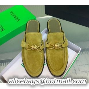 Top Design Bottega Veneta Astaire Flat Mules in Suede with Knot Green/Gold 0823046