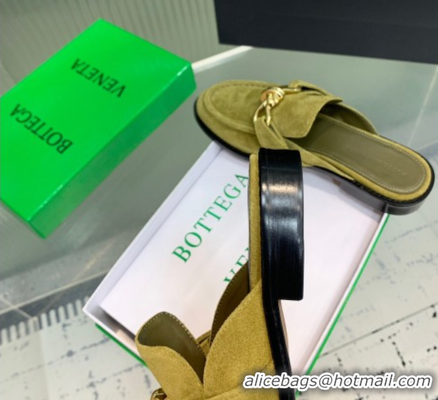 Top Design Bottega Veneta Astaire Flat Mules in Suede with Knot Green/Gold 0823046