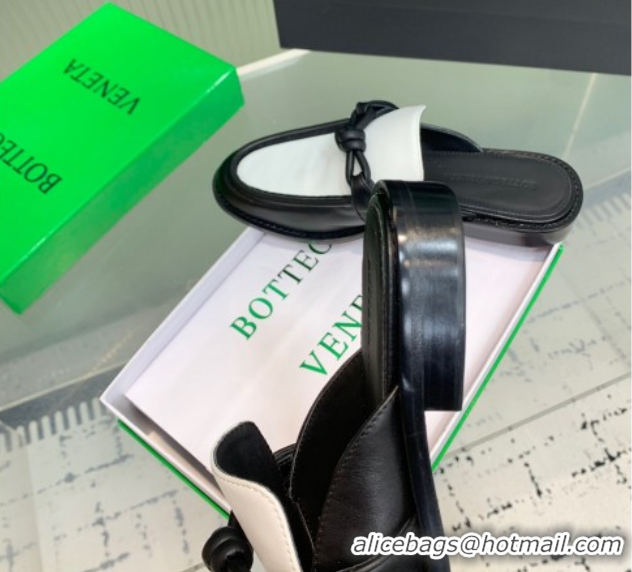 Stylish Bottega Veneta Astaire Flat Mules in Calfskin Leather with One-Tone Knot Black/White 0823048