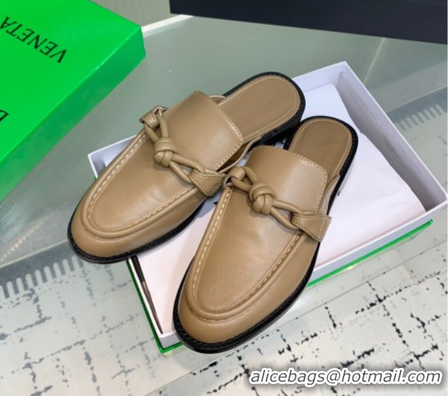 Discount Bottega Veneta Astaire Flat Mules in Calfskin Leather with One-Tone Knot Beige 0823049
