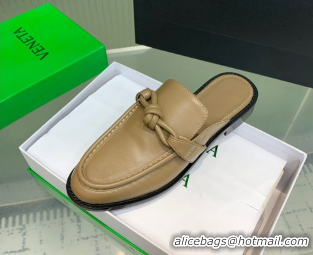 Discount Bottega Veneta Astaire Flat Mules in Calfskin Leather with One-Tone Knot Beige 0823049