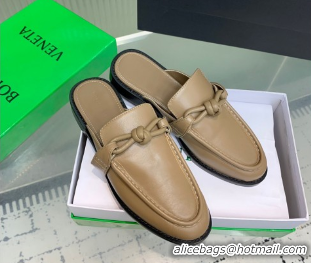 Discount Bottega Veneta Astaire Flat Mules in Calfskin Leather with One-Tone Knot Beige 0823049