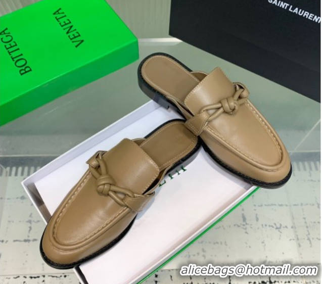 Discount Bottega Veneta Astaire Flat Mules in Calfskin Leather with One-Tone Knot Beige 0823049