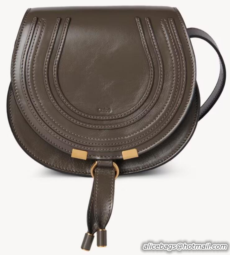 Famous Brand Chloe Marcie Small Glossed Leather Saddle Bag C25929 Chocolate Brown