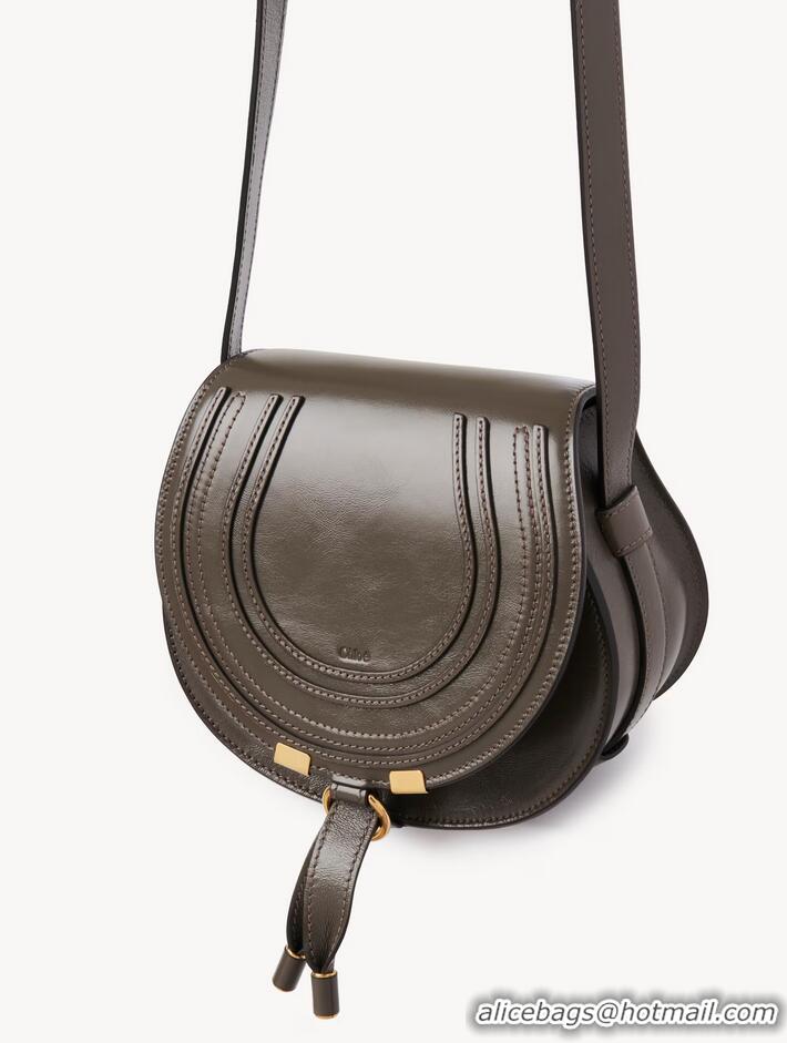 Famous Brand Chloe Marcie Small Glossed Leather Saddle Bag C25929 Chocolate Brown