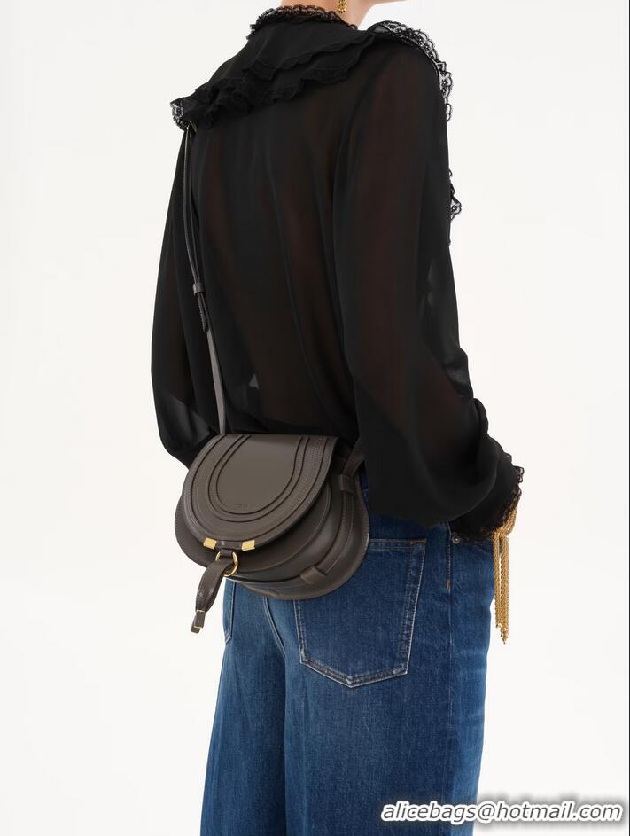 Famous Brand Chloe Marcie Small Glossed Leather Saddle Bag C25929 Chocolate Brown