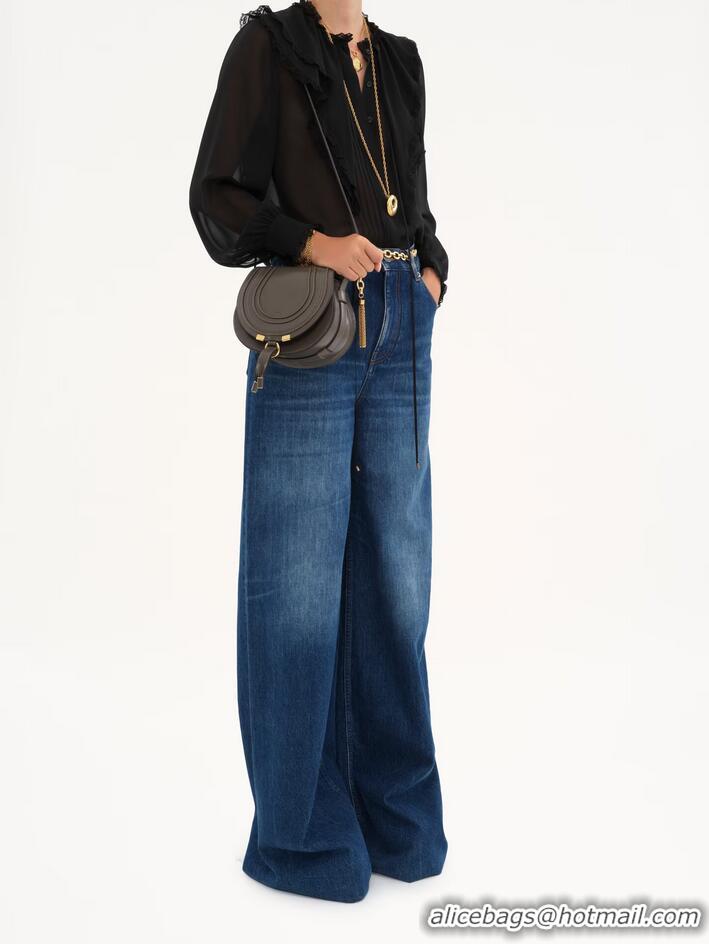 Famous Brand Chloe Marcie Small Glossed Leather Saddle Bag C25929 Chocolate Brown