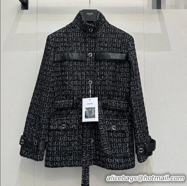 New Design Chanel Tweed Jacket CH111406 Black 2025
