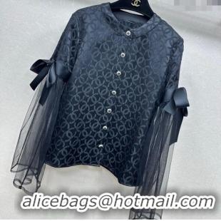 ​Best Quality Chanel Silk and Mesh Shirt with Bow CH111464 Black 2025