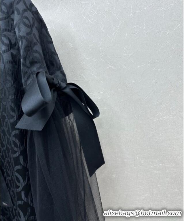 ​Best Quality Chanel Silk and Mesh Shirt with Bow CH111464 Black 2025