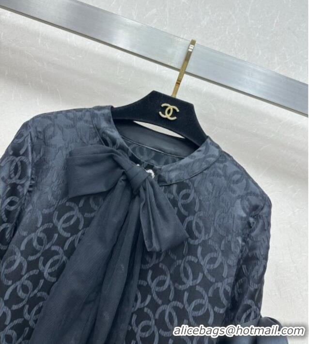 ​Best Quality Chanel Silk and Mesh Shirt with Bow CH111464 Black 2025