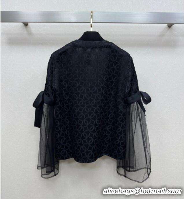 ​Best Quality Chanel Silk and Mesh Shirt with Bow CH111464 Black 2025
