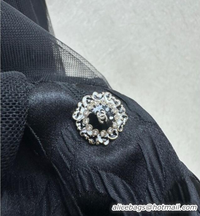 ​Best Quality Chanel Silk and Mesh Shirt with Bow CH111464 Black 2025