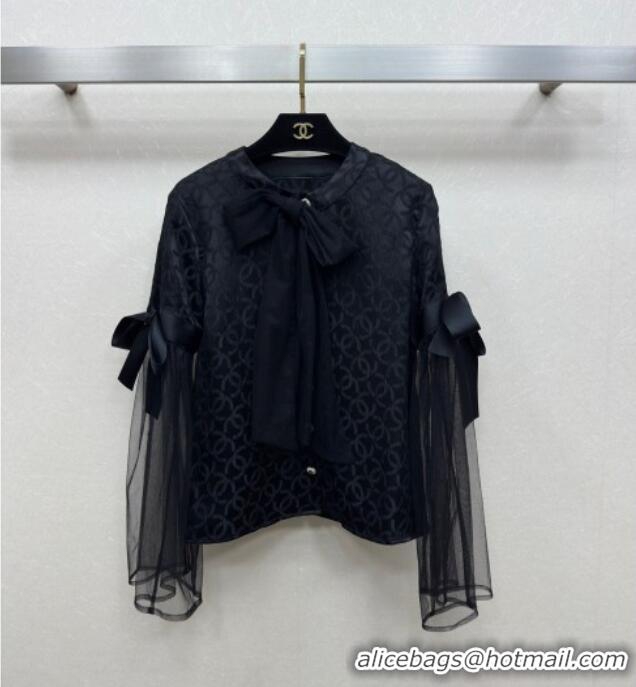 ​Best Quality Chanel Silk and Mesh Shirt with Bow CH111464 Black 2025