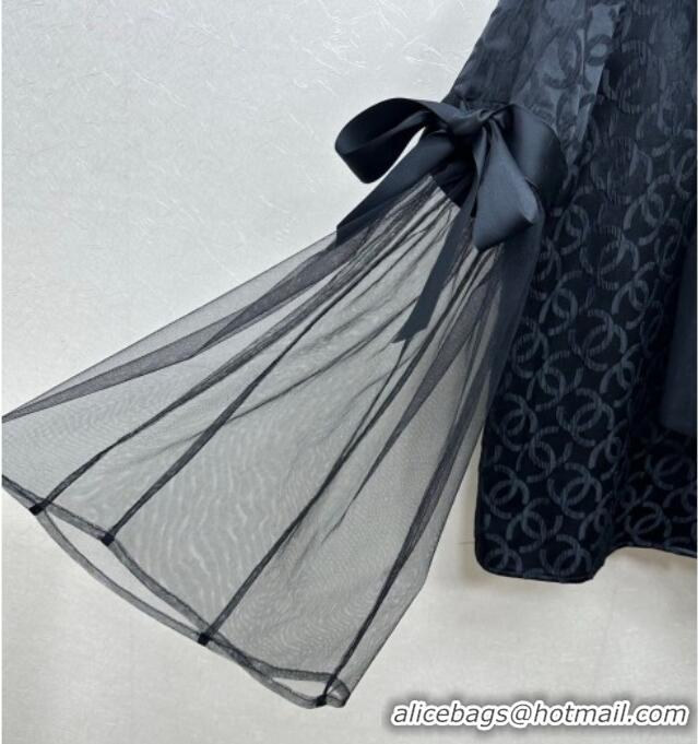 ​Best Quality Chanel Silk and Mesh Shirt with Bow CH111464 Black 2025