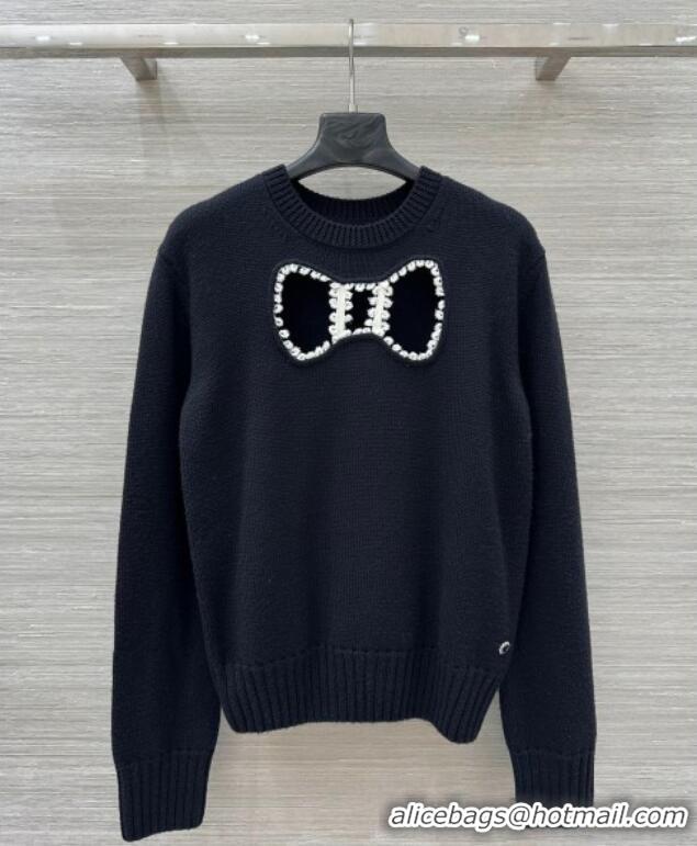 Top Design Chanel Wool Silk Sweater and Skirt Set with Bow CH111501 Black 2025
