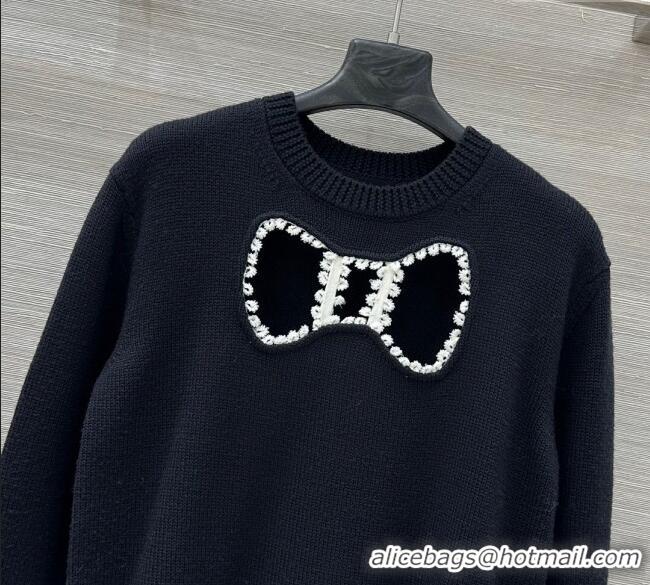Top Design Chanel Wool Silk Sweater and Skirt Set with Bow CH111501 Black 2025