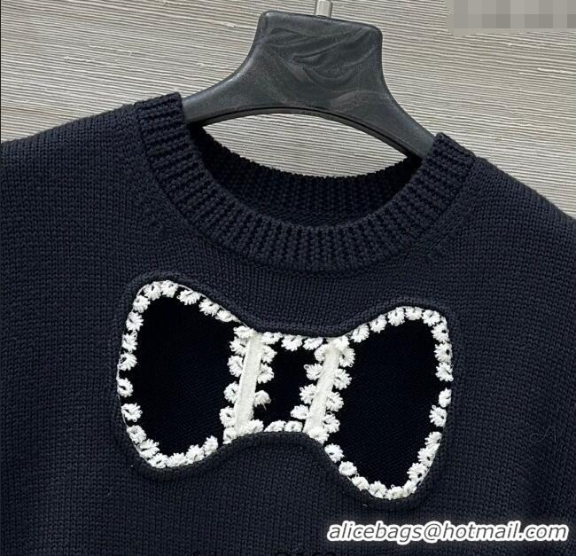 Top Design Chanel Wool Silk Sweater and Skirt Set with Bow CH111501 Black 2025