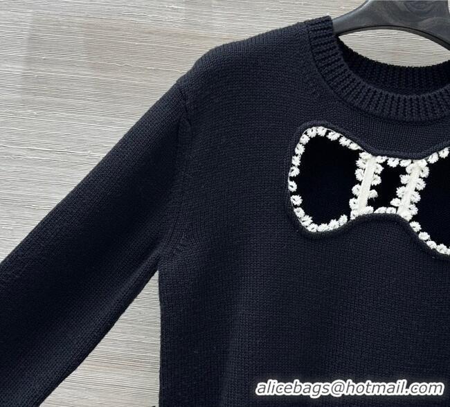 Top Design Chanel Wool Silk Sweater and Skirt Set with Bow CH111501 Black 2025