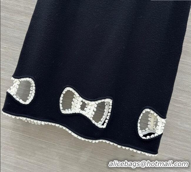 Top Design Chanel Wool Silk Sweater and Skirt Set with Bow CH111501 Black 2025