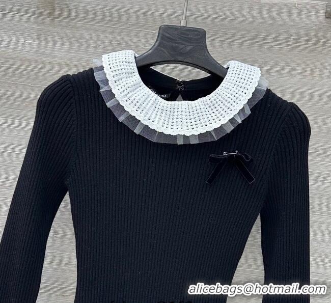 ​Well Crafted Chanel Wool Knit Top with Crochet Neck CH111506 Black 2025