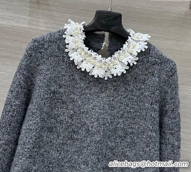Luxury Cheap Chanel Wool Mohair Sweater with Lace CH111526 Grey 2025