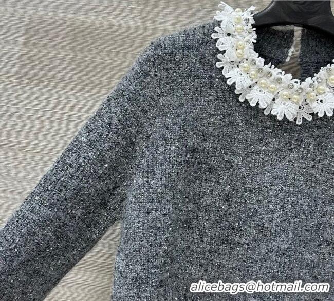 Luxury Cheap Chanel Wool Mohair Sweater with Lace CH111526 Grey 2025