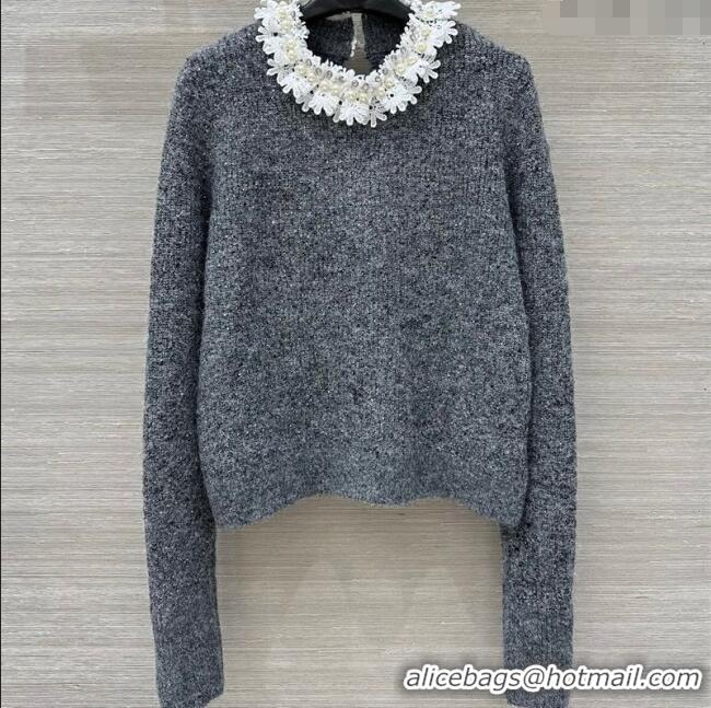 Luxury Cheap Chanel Wool Mohair Sweater with Lace CH111526 Grey 2025