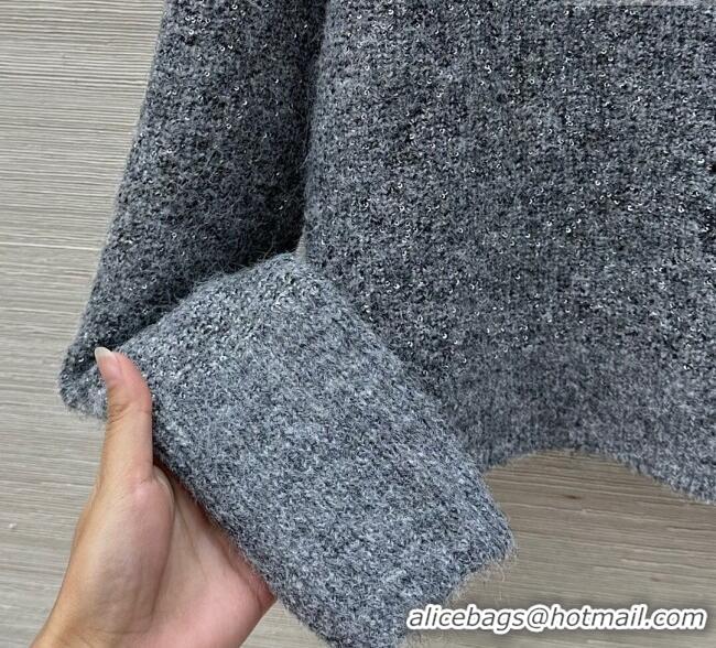 Luxury Cheap Chanel Wool Mohair Sweater with Lace CH111526 Grey 2025