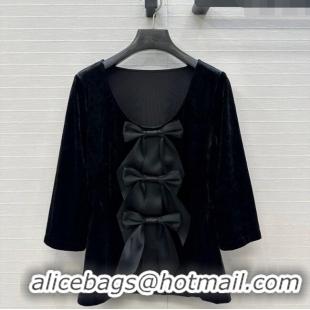 Affordable Price Chanel Velvet Top with Bow CH111538 Black 2025
