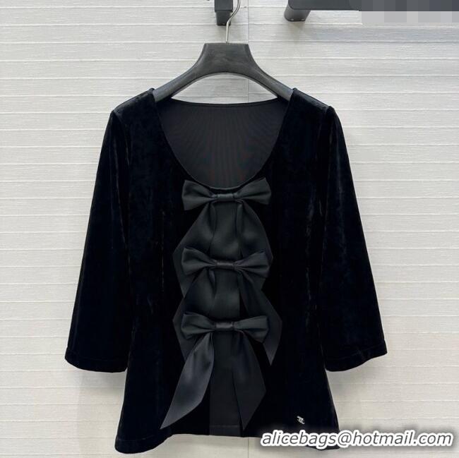 Affordable Price Chanel Velvet Top with Bow CH111538 Black 2025