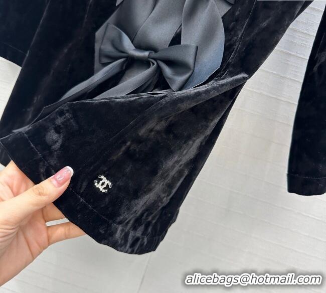 Affordable Price Chanel Velvet Top with Bow CH111538 Black 2025