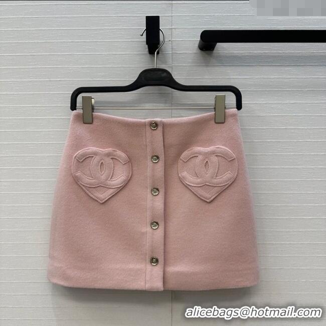 Good Taste Chanel Heart Wool Mini Skirt CH111545 Light Pink 2025