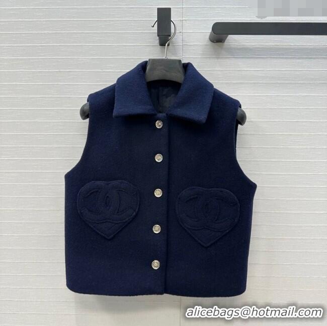 Luxury Discount Chanel Heart Wool Mini Vest CH111545 Dark Blue 2025