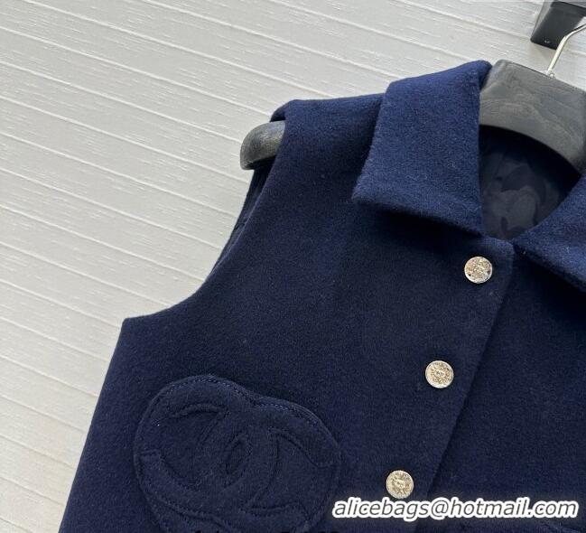 Luxury Discount Chanel Heart Wool Mini Vest CH111545 Dark Blue 2025
