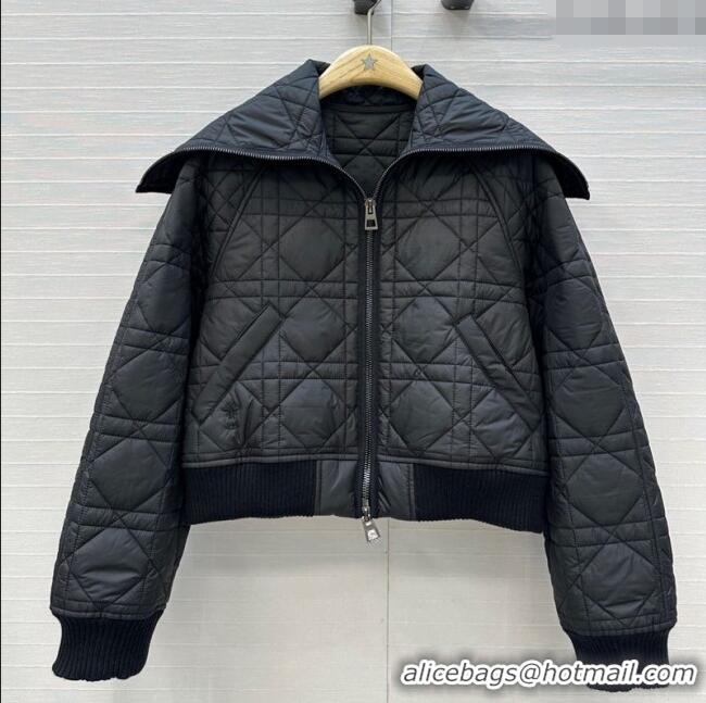 Best Quality Dior Oblique Padded Short Jacket with Wide Neck CH090404 Black 2025