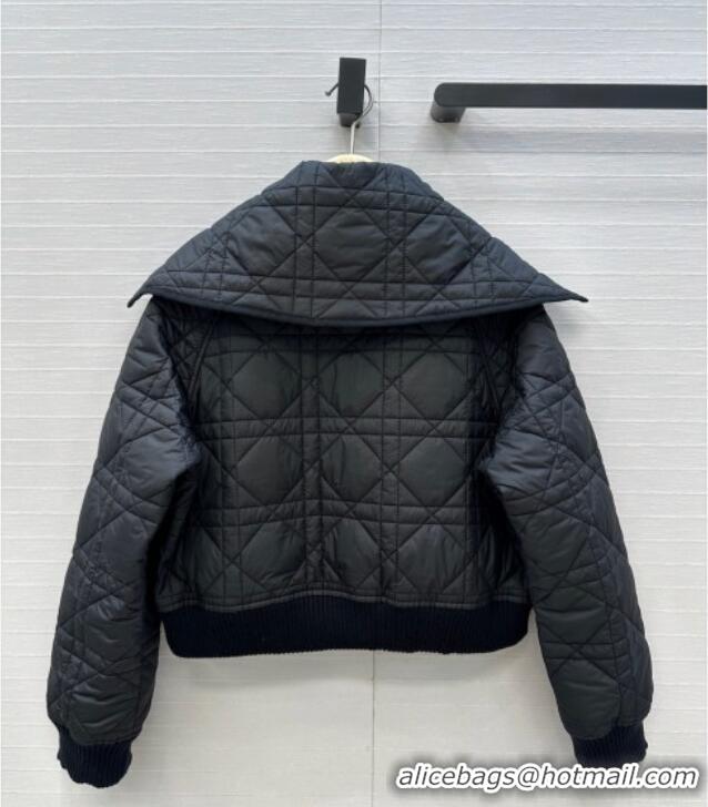 Best Quality Dior Oblique Padded Short Jacket with Wide Neck CH090404 Black 2025