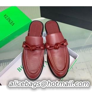 Sophisticated Bottega Veneta Astaire Flat Mules in Calfskin Leather with One-Tone Knot Red 0823050