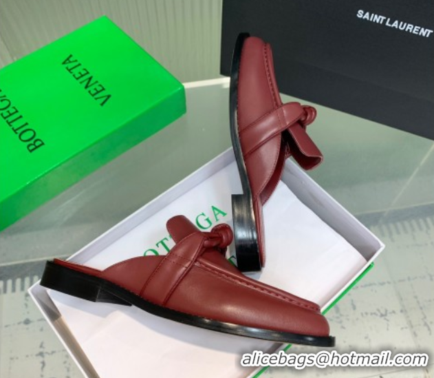 Sophisticated Bottega Veneta Astaire Flat Mules in Calfskin Leather with One-Tone Knot Red 0823050