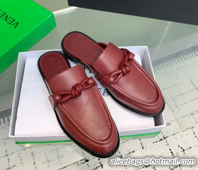 Sophisticated Bottega Veneta Astaire Flat Mules in Calfskin Leather with One-Tone Knot Red 0823050