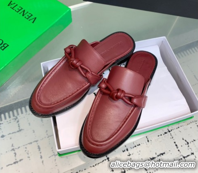 Sophisticated Bottega Veneta Astaire Flat Mules in Calfskin Leather with One-Tone Knot Red 0823050
