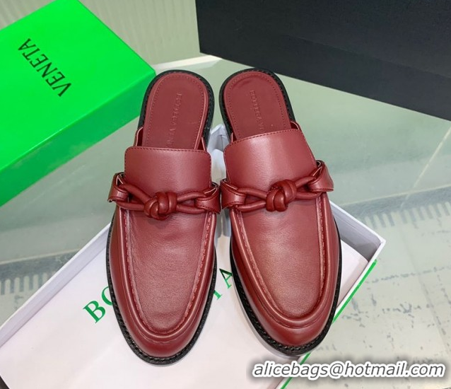 Sophisticated Bottega Veneta Astaire Flat Mules in Calfskin Leather with One-Tone Knot Red 0823050
