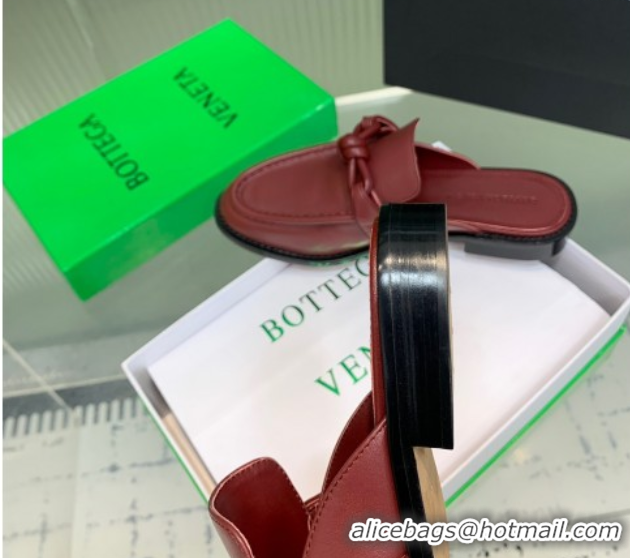 Sophisticated Bottega Veneta Astaire Flat Mules in Calfskin Leather with One-Tone Knot Red 0823050